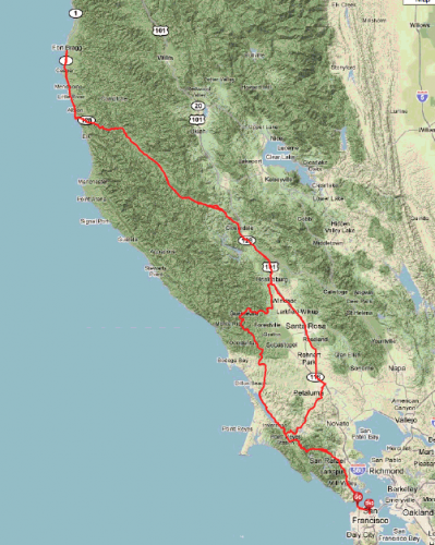   San Francisco Randonneurs 2010, 600k route  