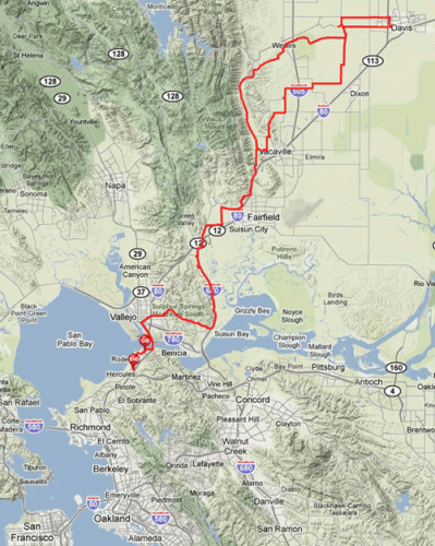   San Francisco Randonneurs 2010, 200k Davis Night route  